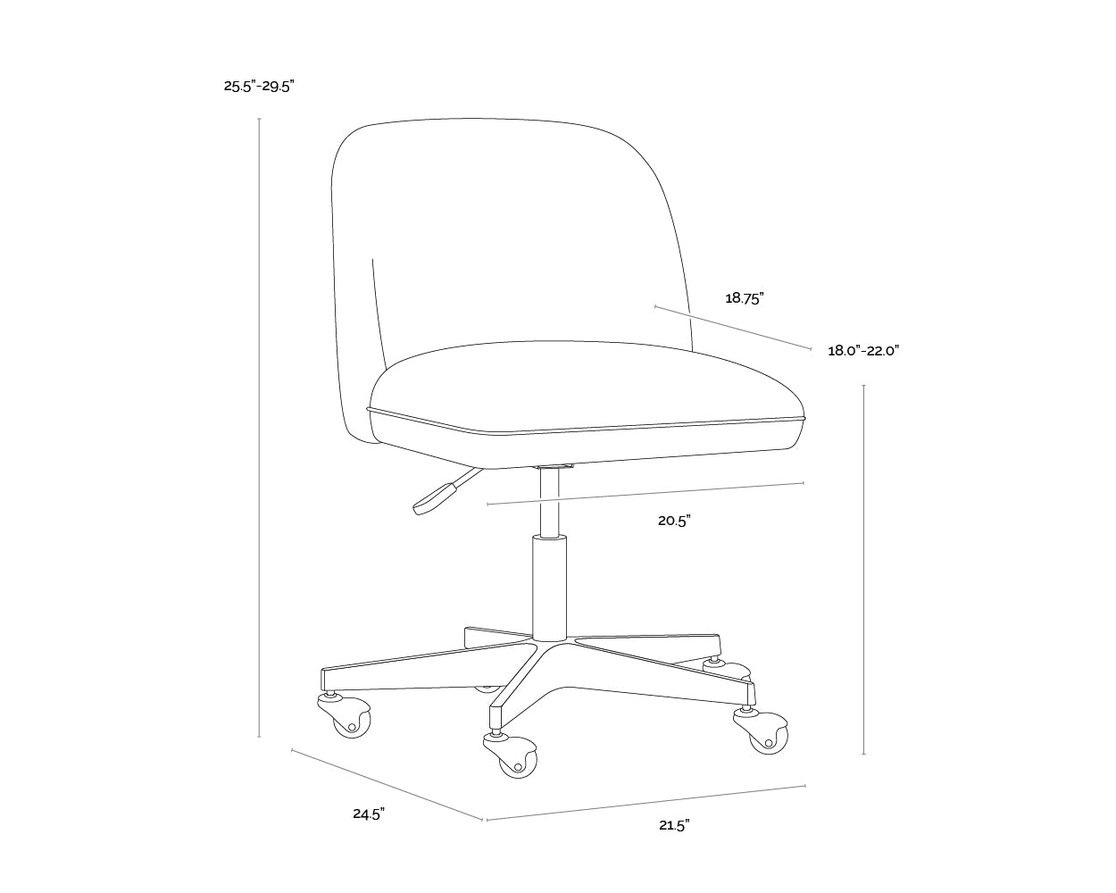 A wireframe image of the product with dimensions shown