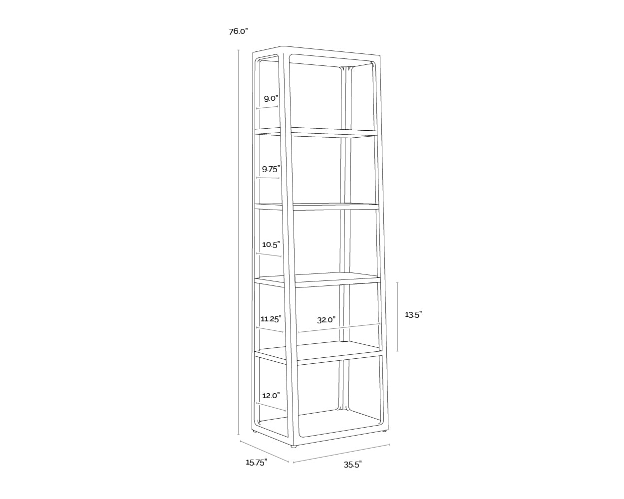 A wireframe image of the product with dimensions shown