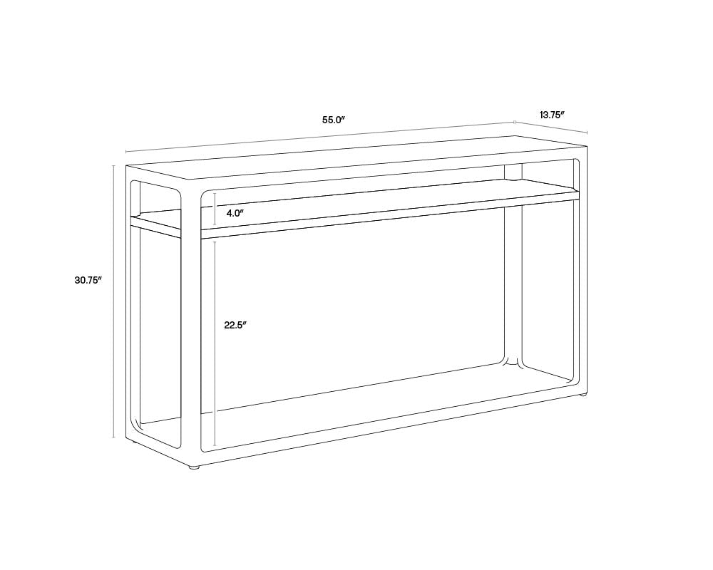 A wireframe image of the product with dimensions shown