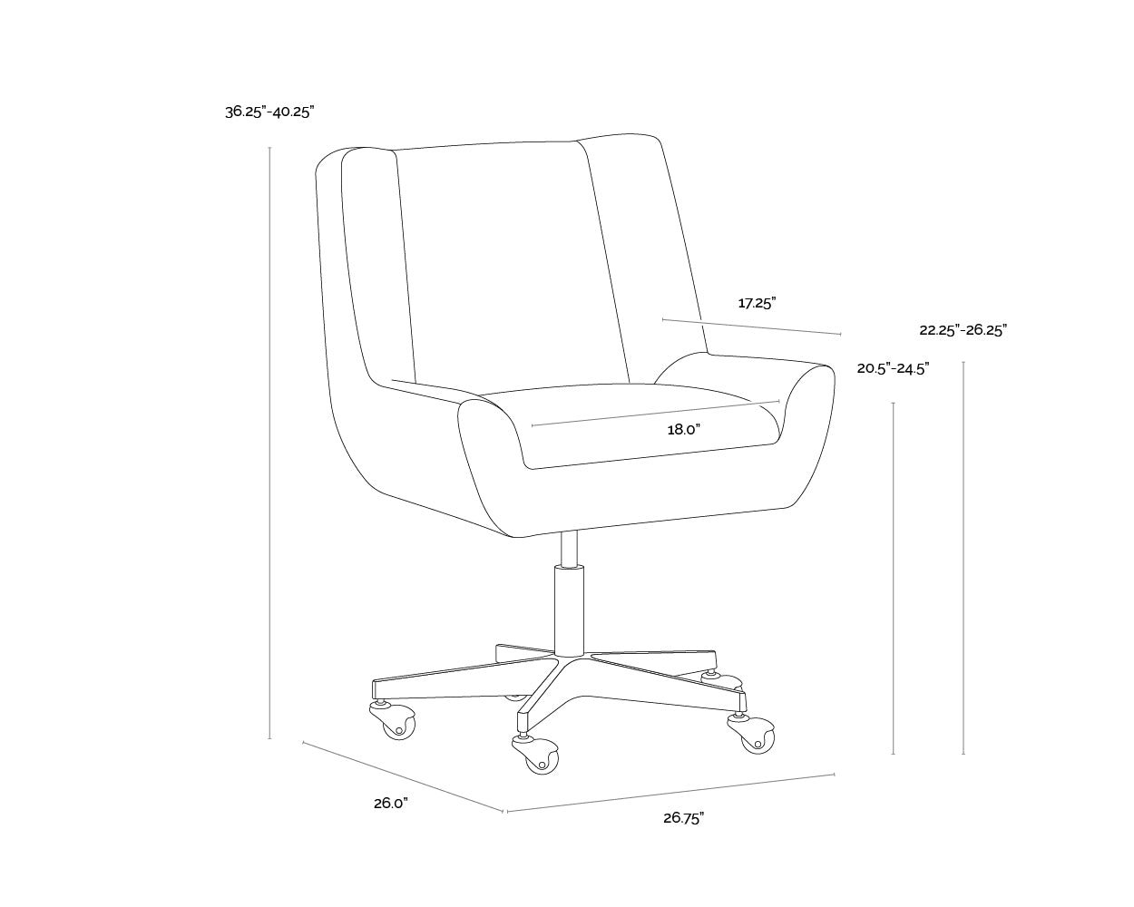A wireframe image of the product with dimensions shown