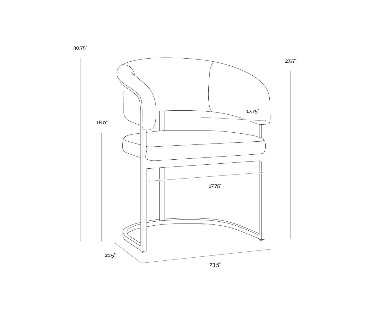 A wireframe image of the product with dimensions shown