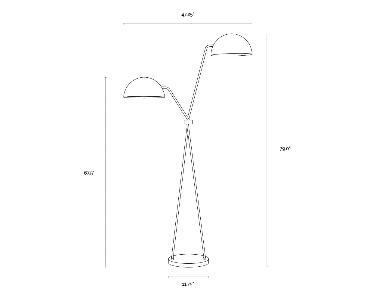 A wireframe image of the product with dimensions shown