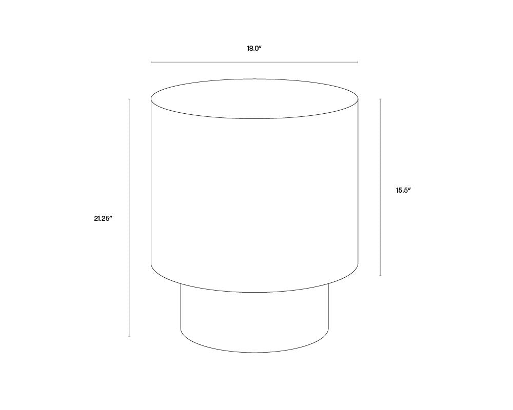 A wireframe image of the product with dimensions shown