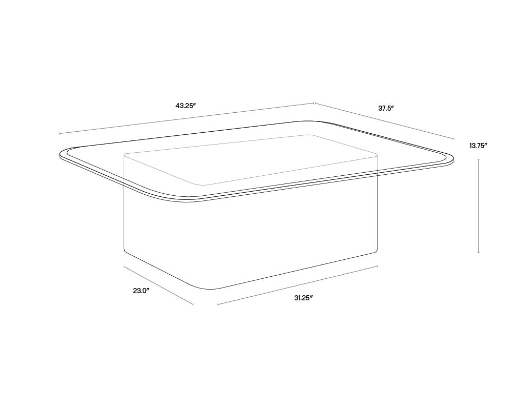 A wireframe image of the product with dimensions shown