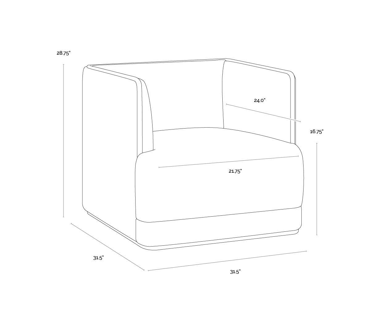 A wireframe image of the product with dimensions shown