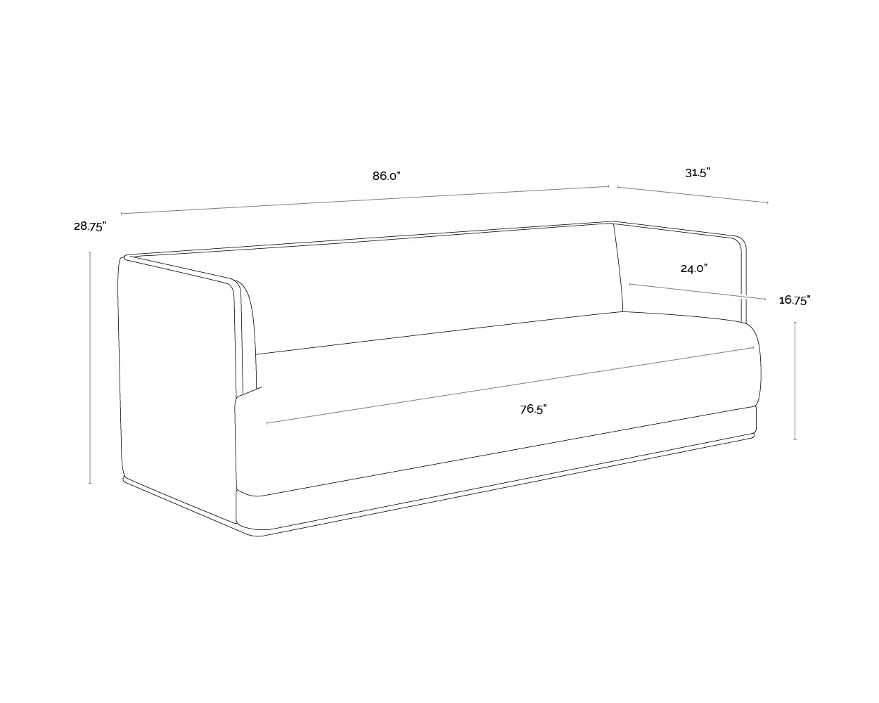 A wireframe image of the product with dimensions shown