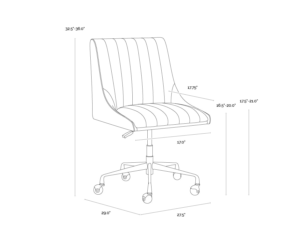 A wireframe image of the product with dimensions shown