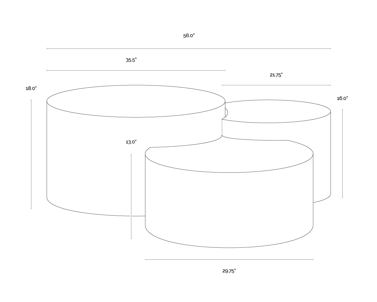 A wireframe image of the product with dimensions shown