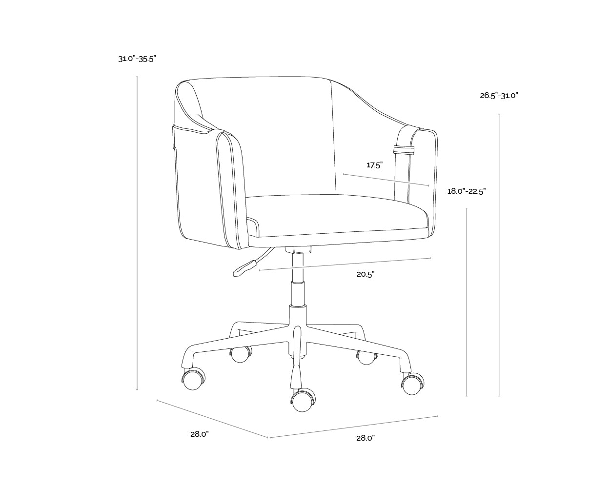 A wireframe image of the product with dimensions shown