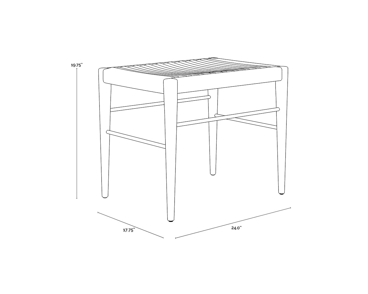 A wireframe image of the product with dimensions shown