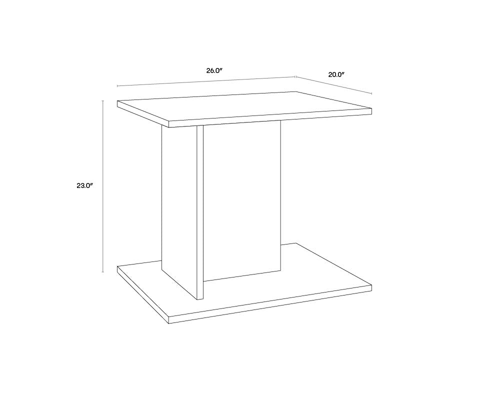 A wireframe image of the product with dimensions shown