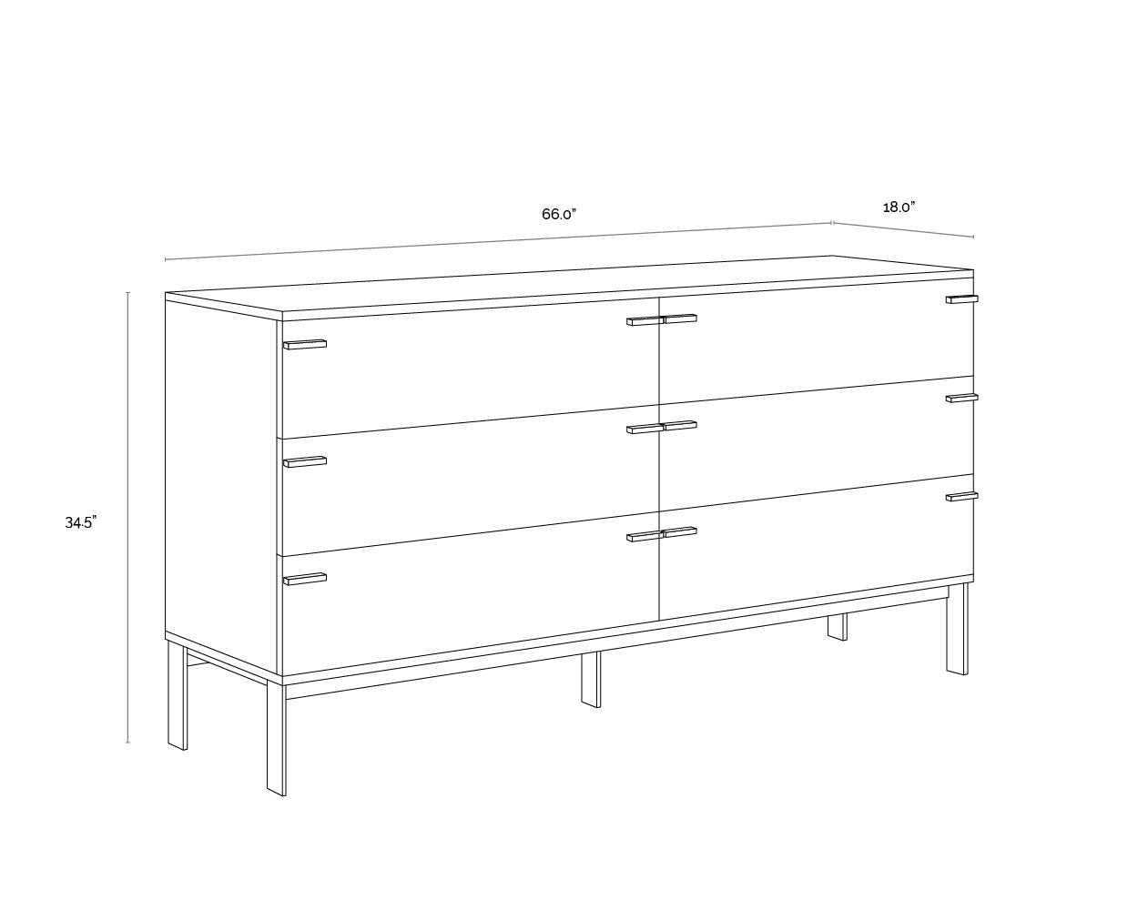 A wireframe image of the product with dimensions shown