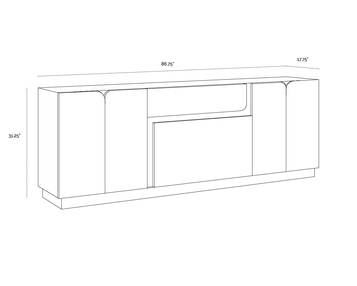 A wireframe image of the product with dimensions shown