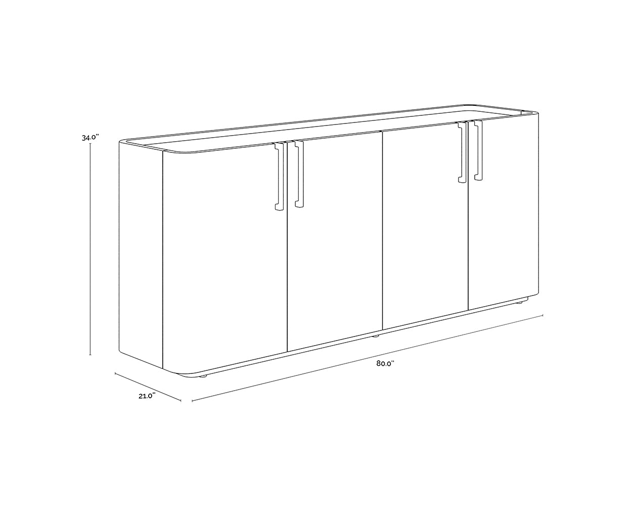 A wireframe image of the product with dimensions shown