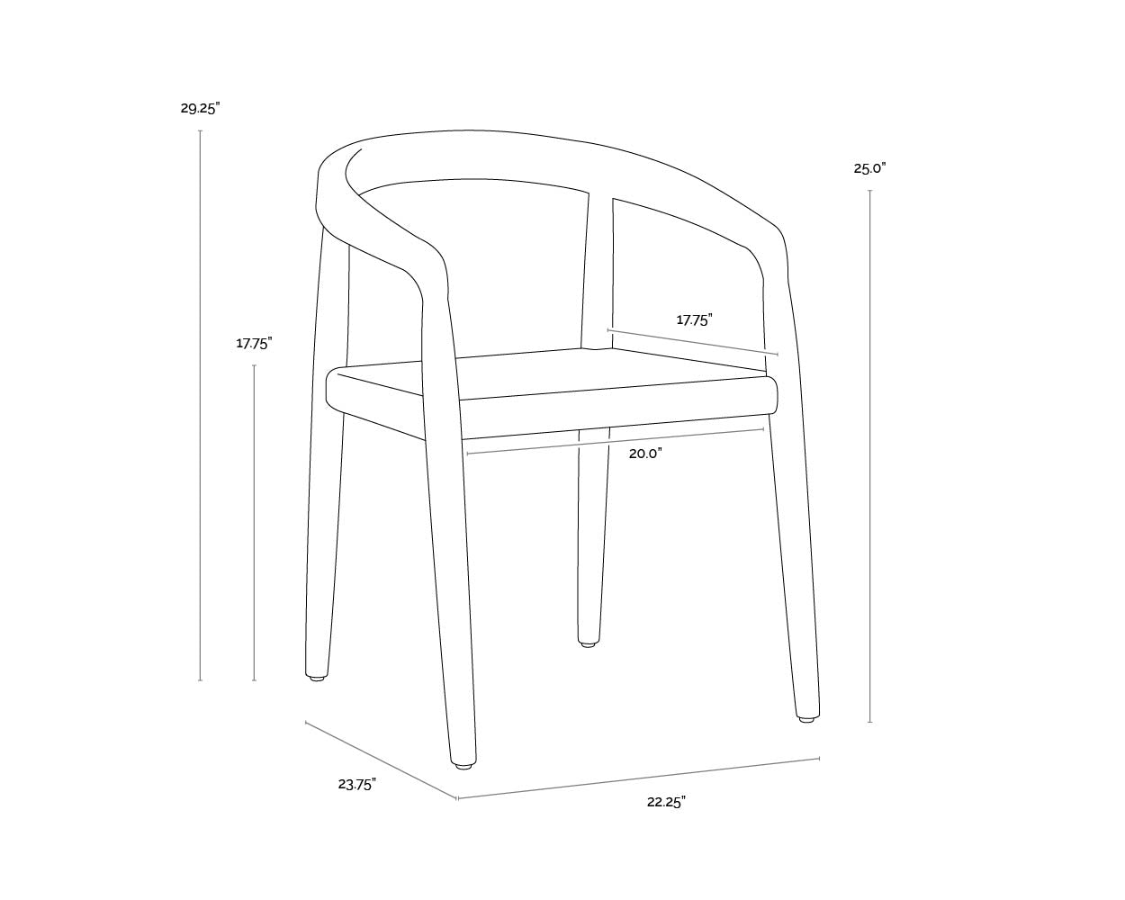 A wireframe image of the product with dimensions shown