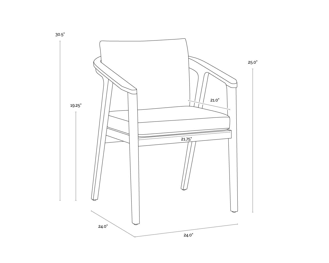 A wireframe image of the product with dimensions shown