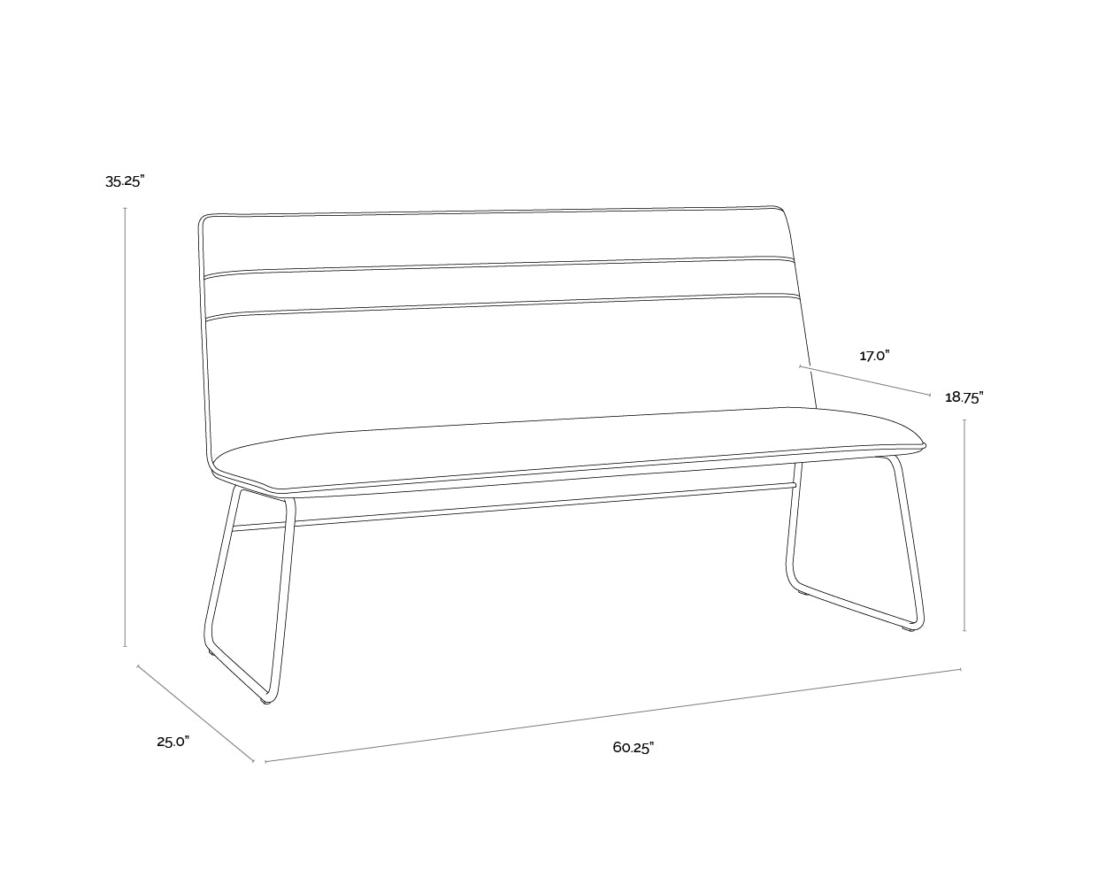 A wireframe image of the product with dimensions shown
