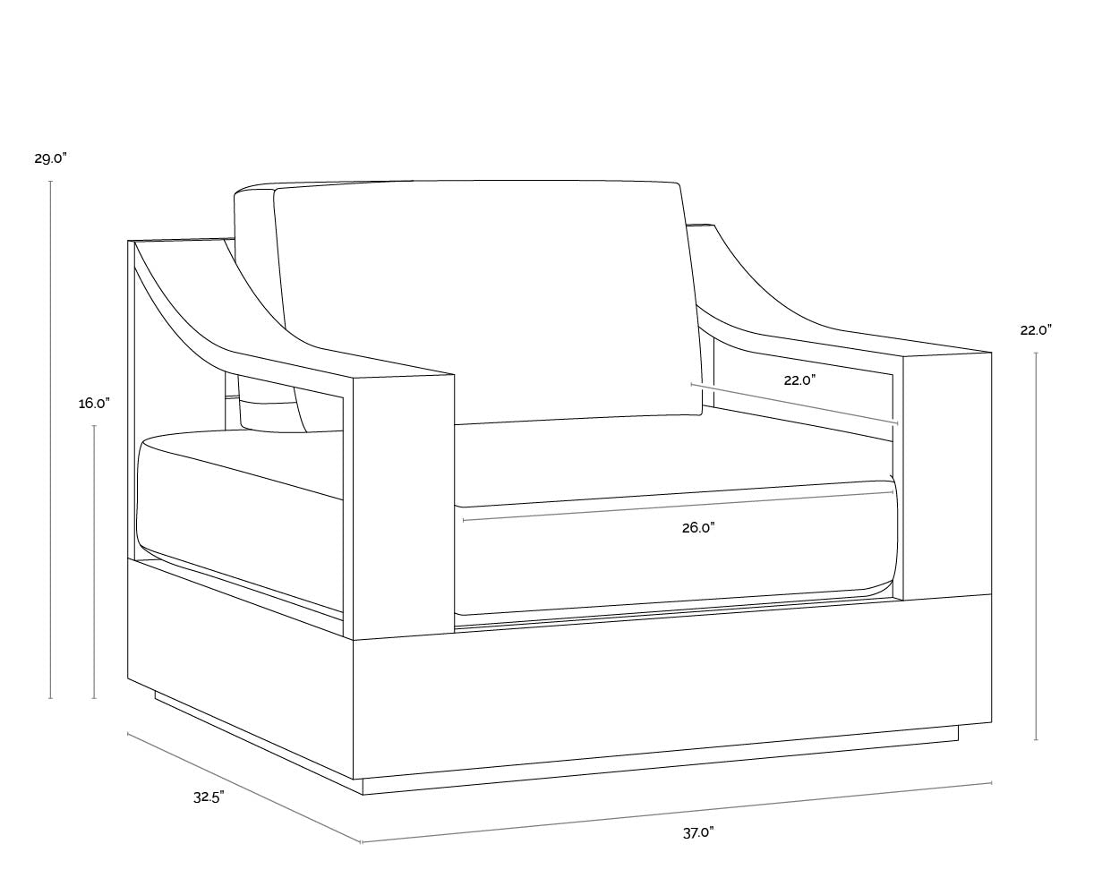 A wireframe image of the product with dimensions shown