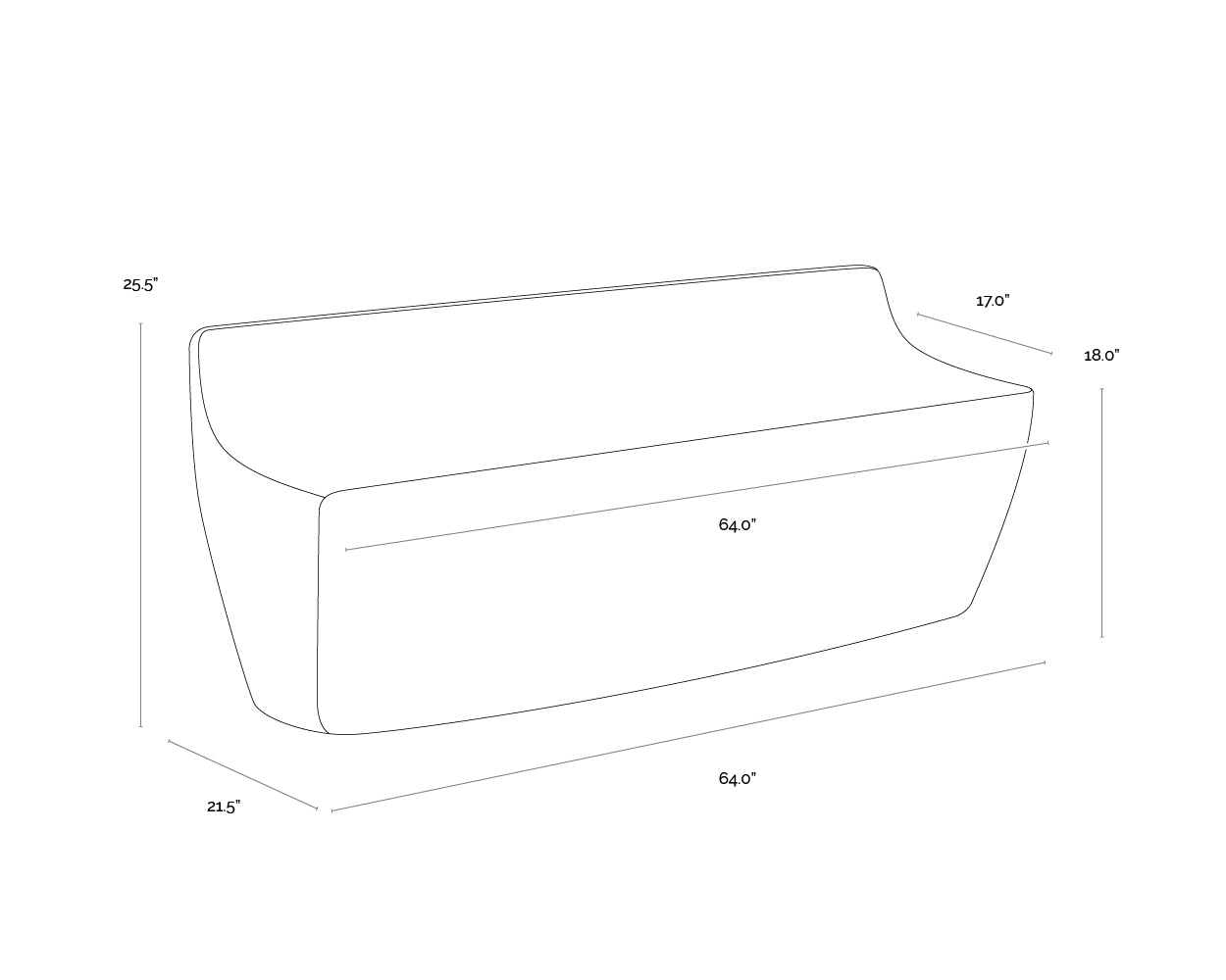 A wireframe image of the product with dimensions shown