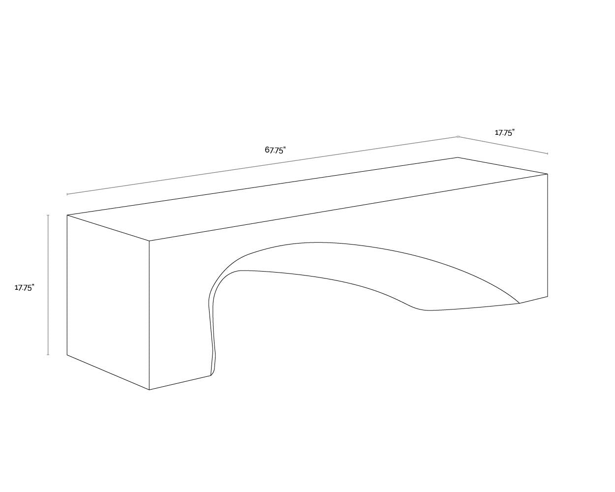 A wireframe image of the product with dimensions shown