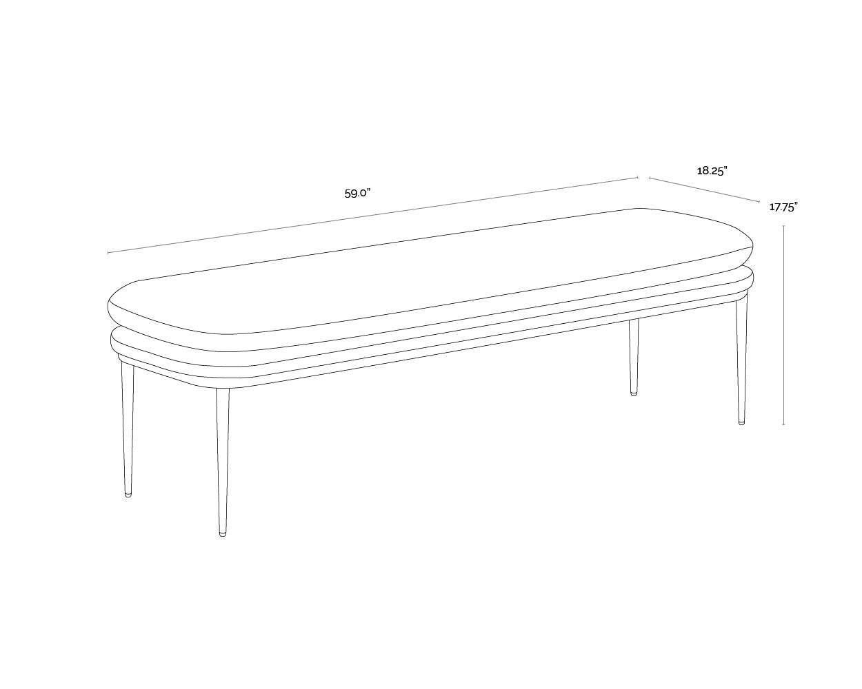 A wireframe image of the product with dimensions shown