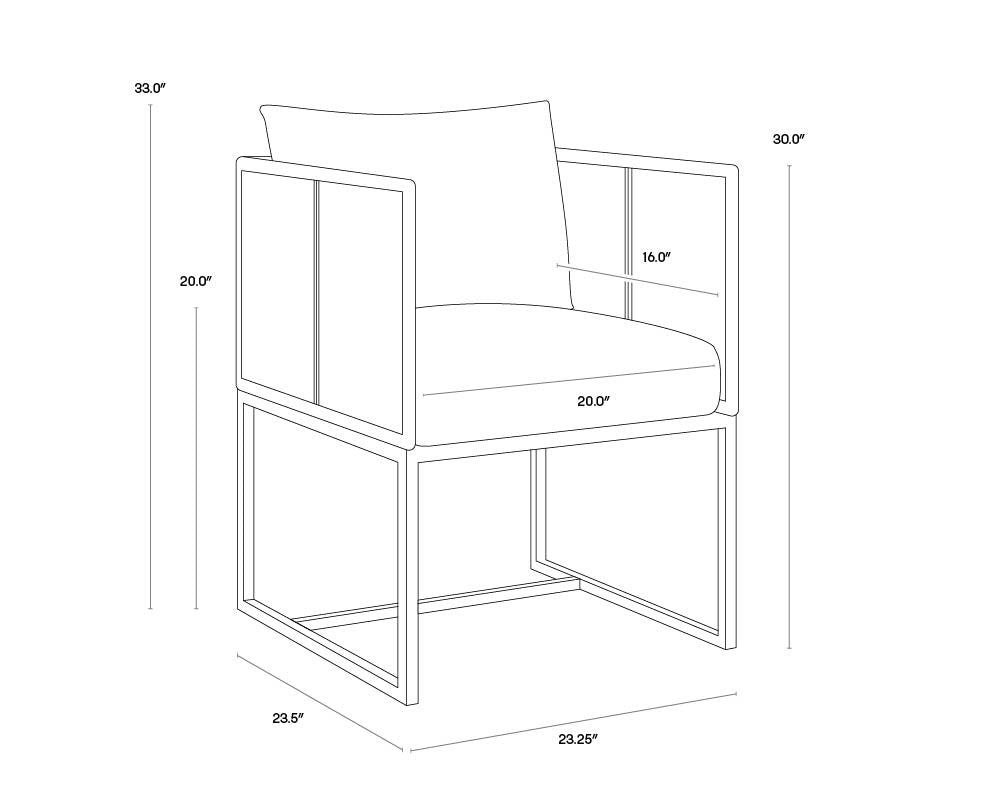 A wireframe image of the product with dimensions shown