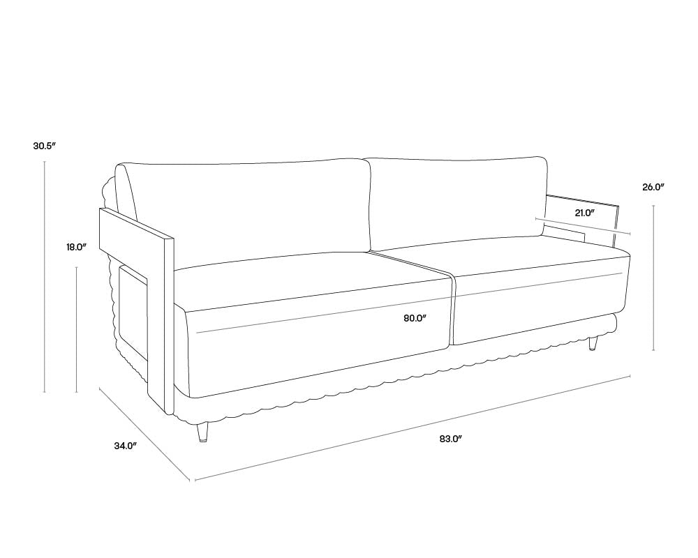 A wireframe image of the product with dimensions shown