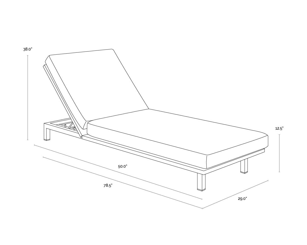 A wireframe image of the product with dimensions shown