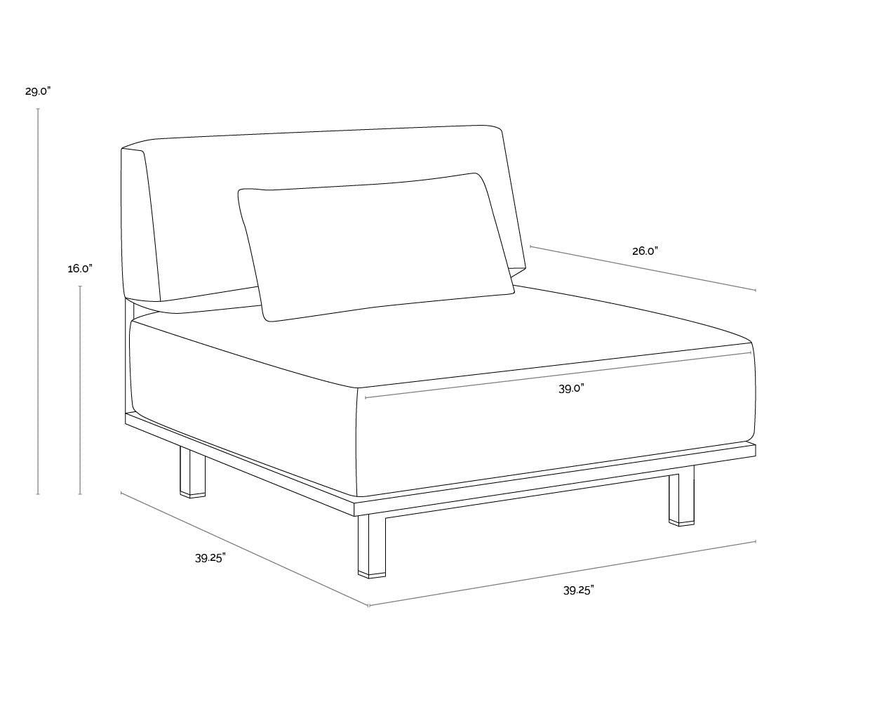 A wireframe image of the product with dimensions shown