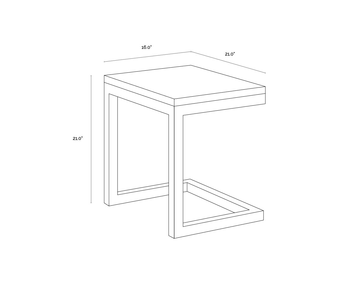 A wireframe image of the product with dimensions shown