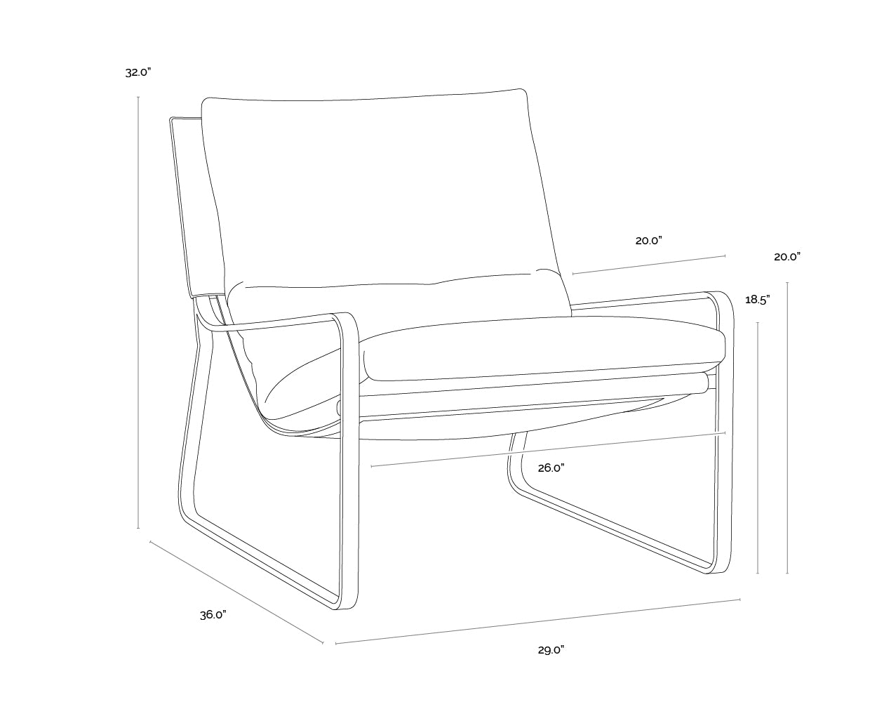A wireframe image of the product with dimensions shown