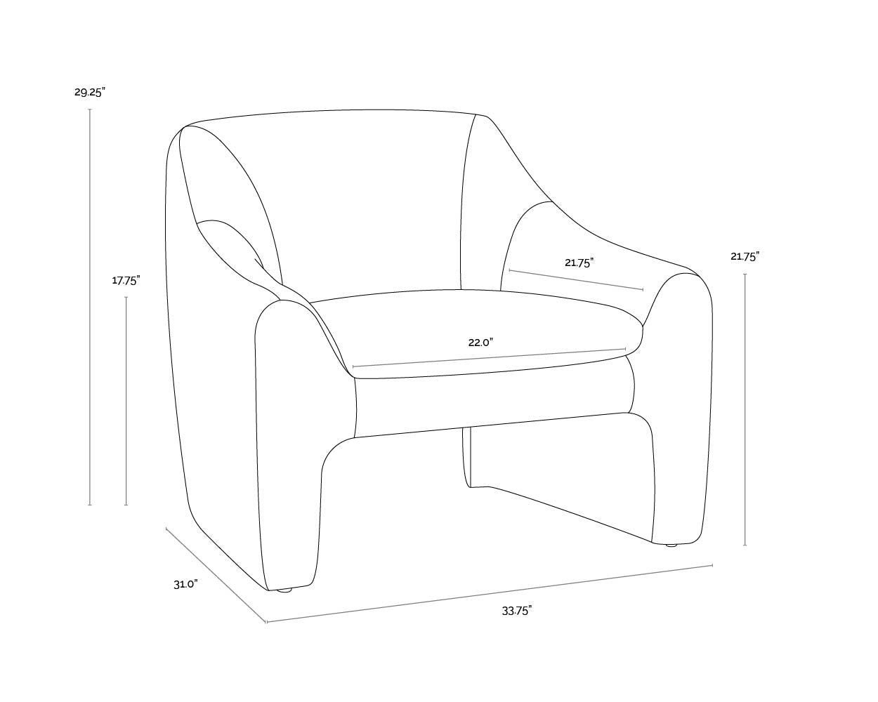 A wireframe image of the product with dimensions shown
