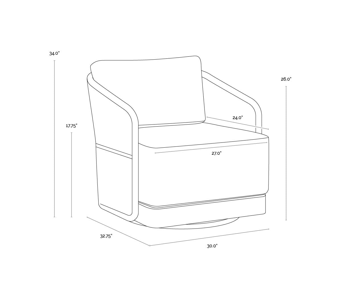 A wireframe image of the product with dimensions shown