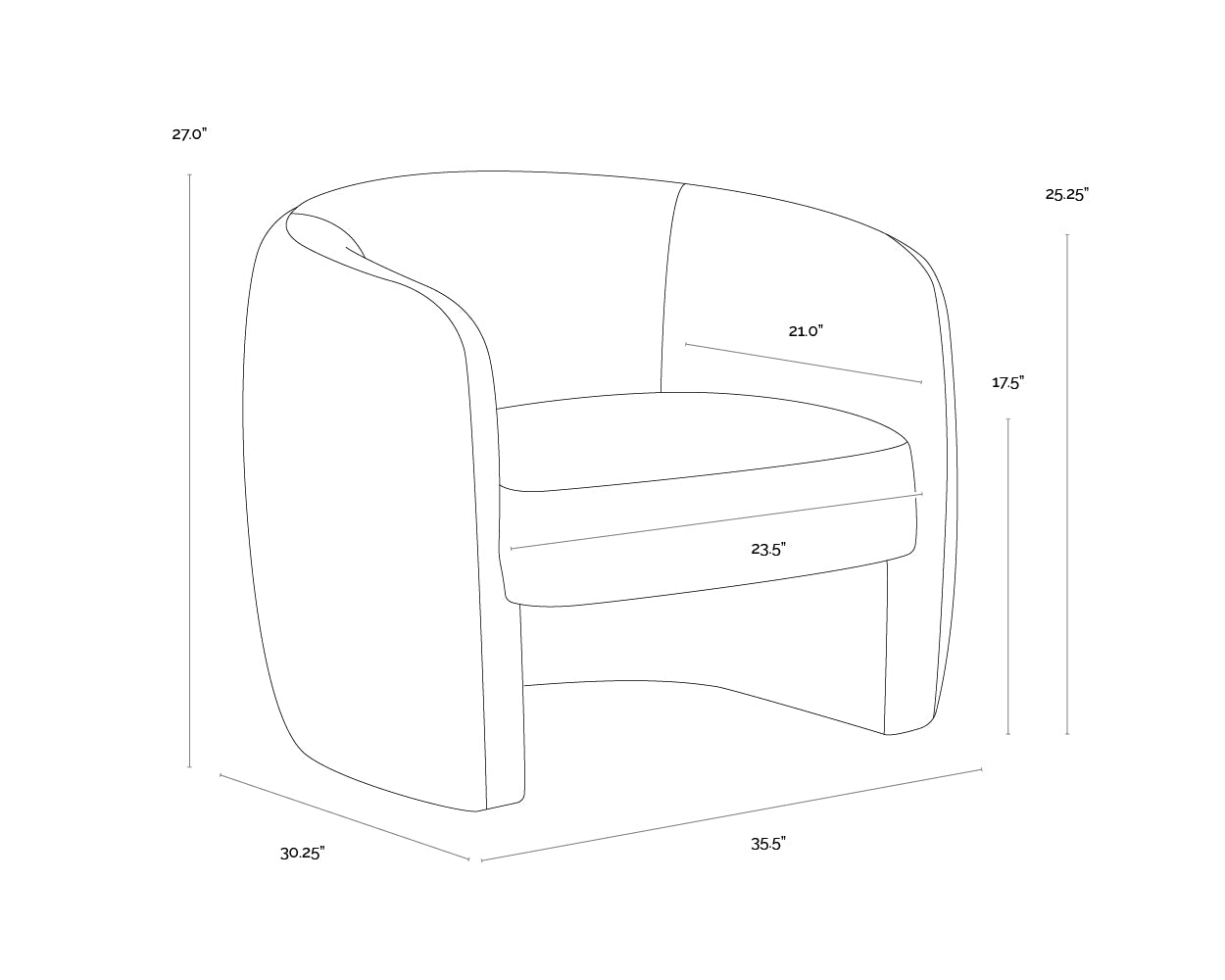 A wireframe image of the product with dimensions shown