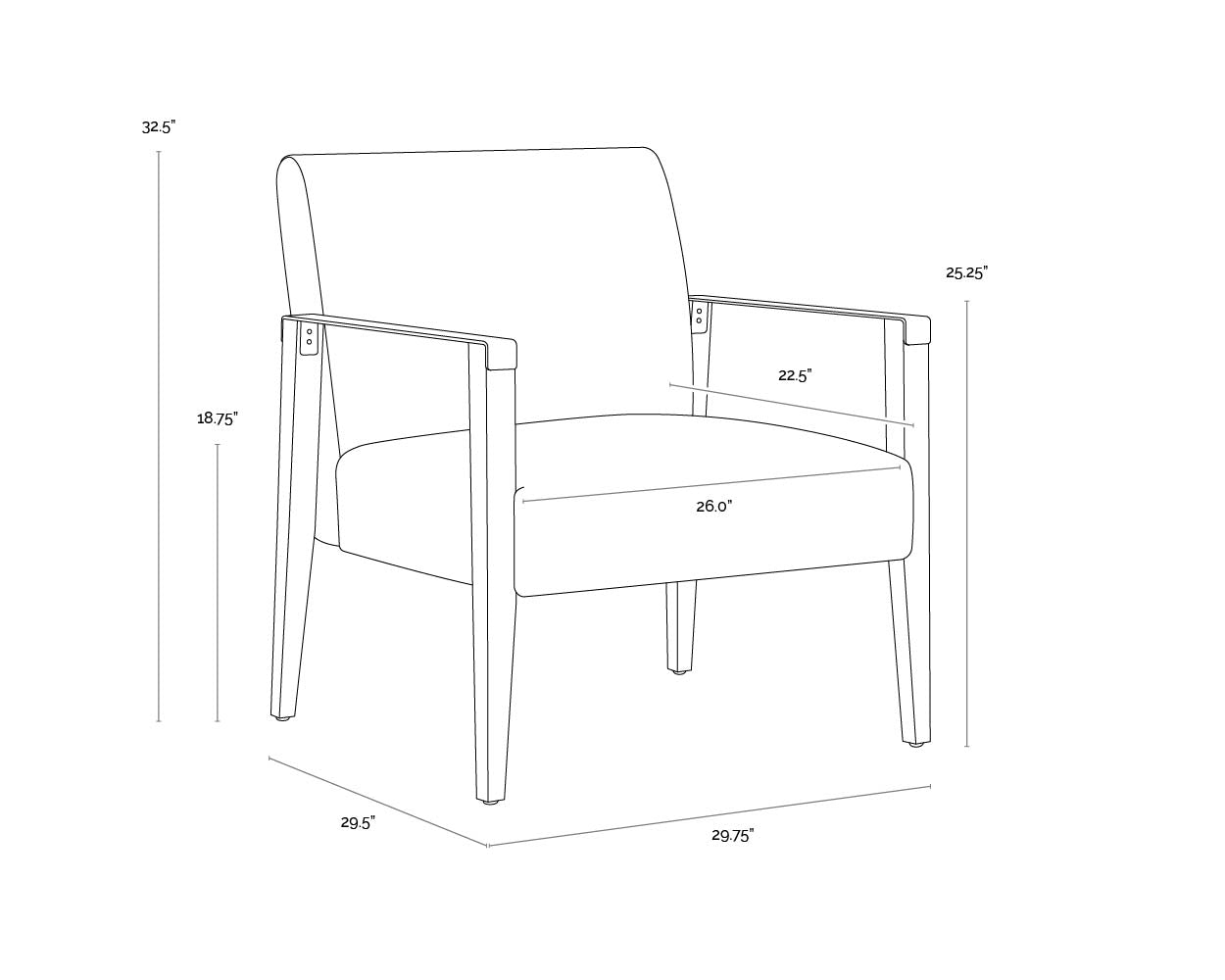 A wireframe image of the product with dimensions shown