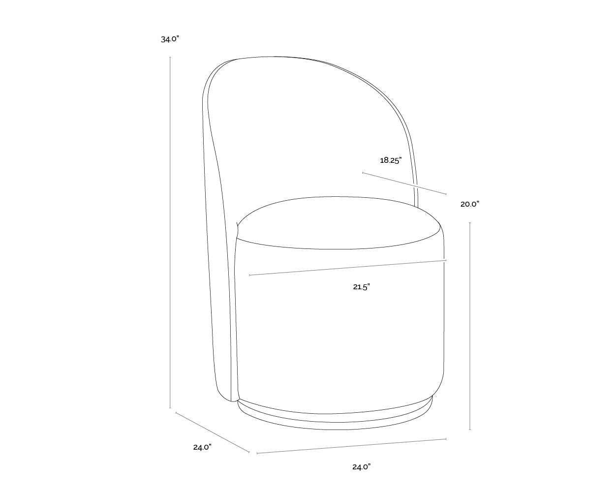 A wireframe image of the product with dimensions shown