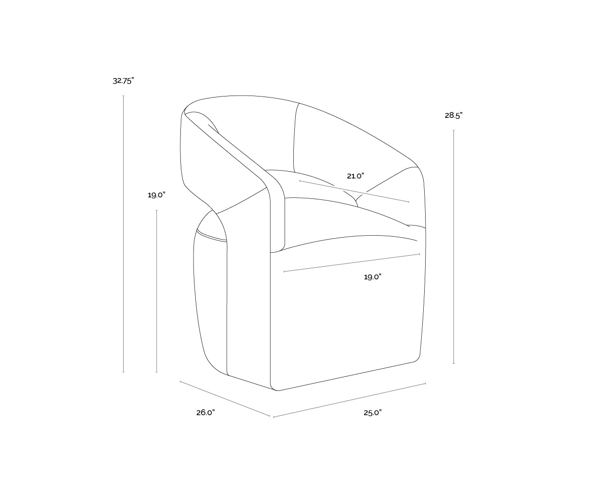A wireframe image of the product with dimensions shown