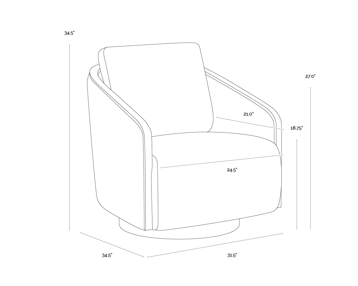 A wireframe image of the product with dimensions shown