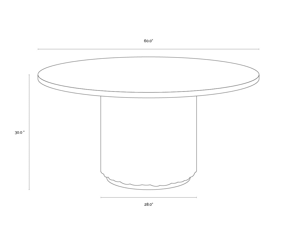 A wireframe image of the product with dimensions shown