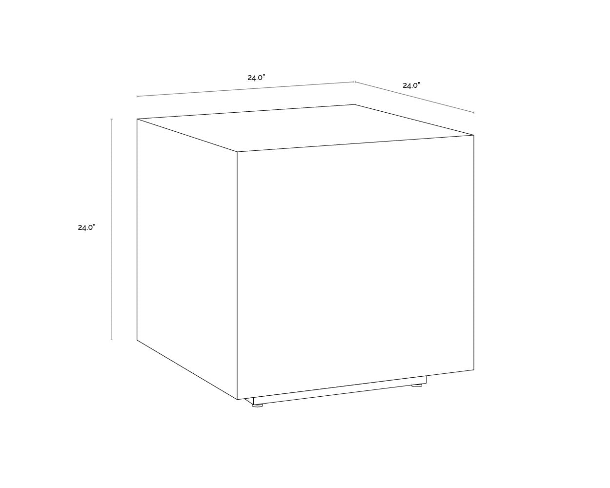 A wireframe image of the product with dimensions shown