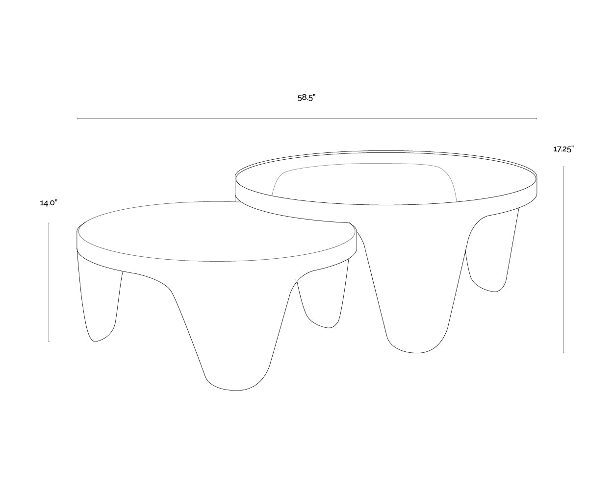 A wireframe image of the product with dimensions shown