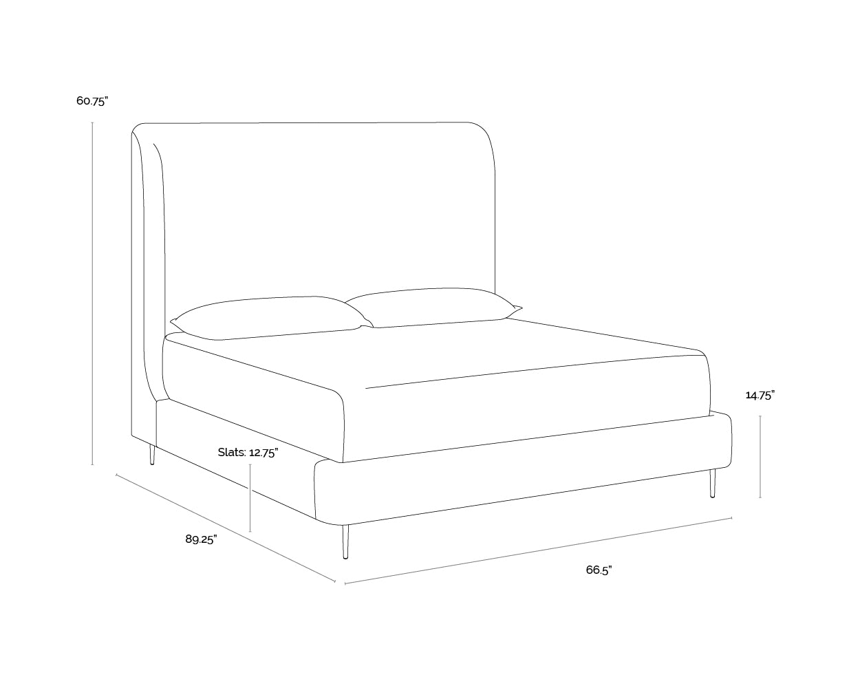 A wireframe image of the product with dimensions shown