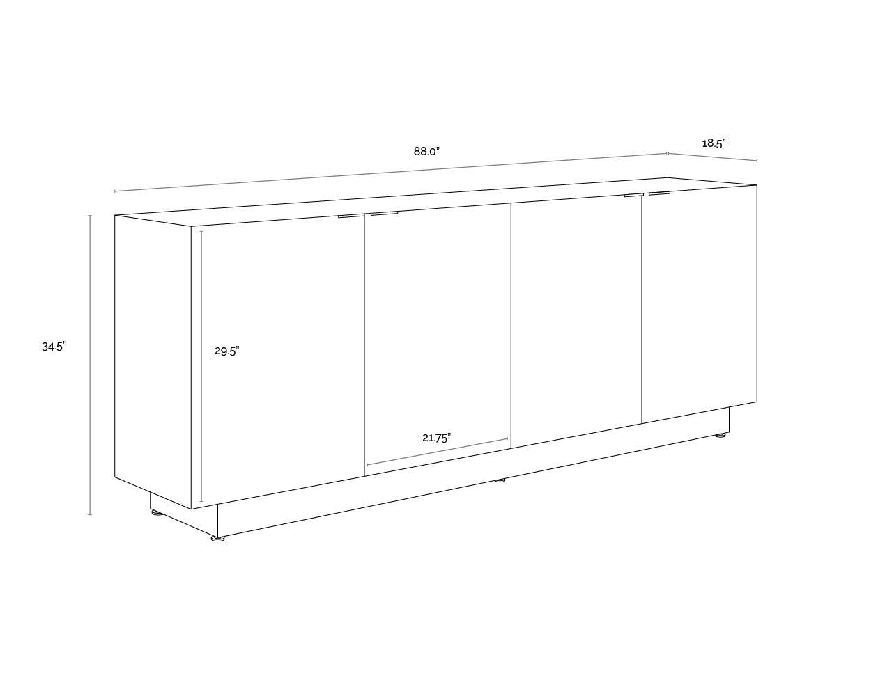 A wireframe image of the product with dimensions shown