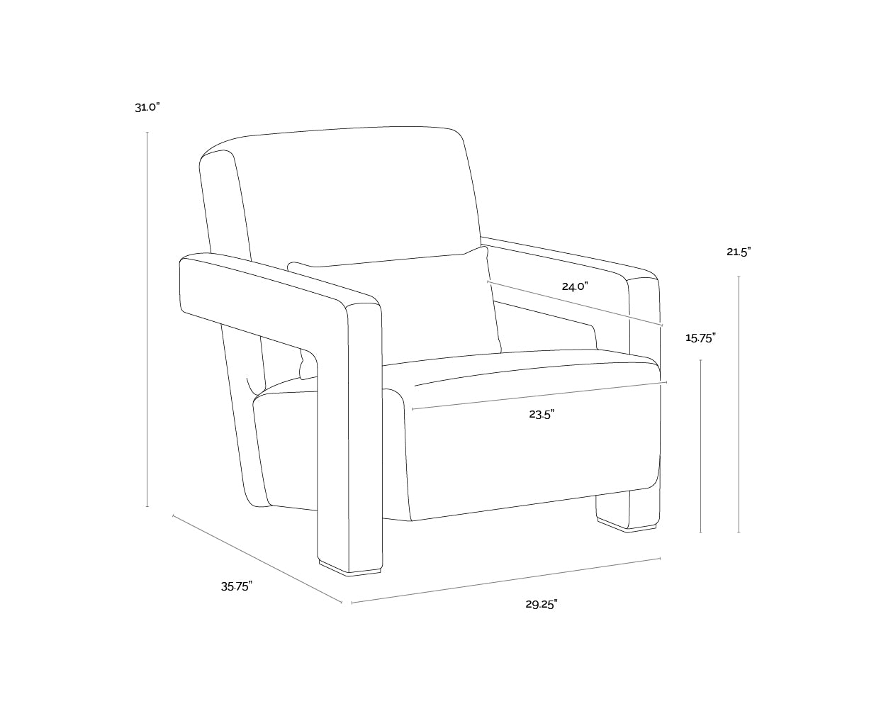 A wireframe image of the product with dimensions shown