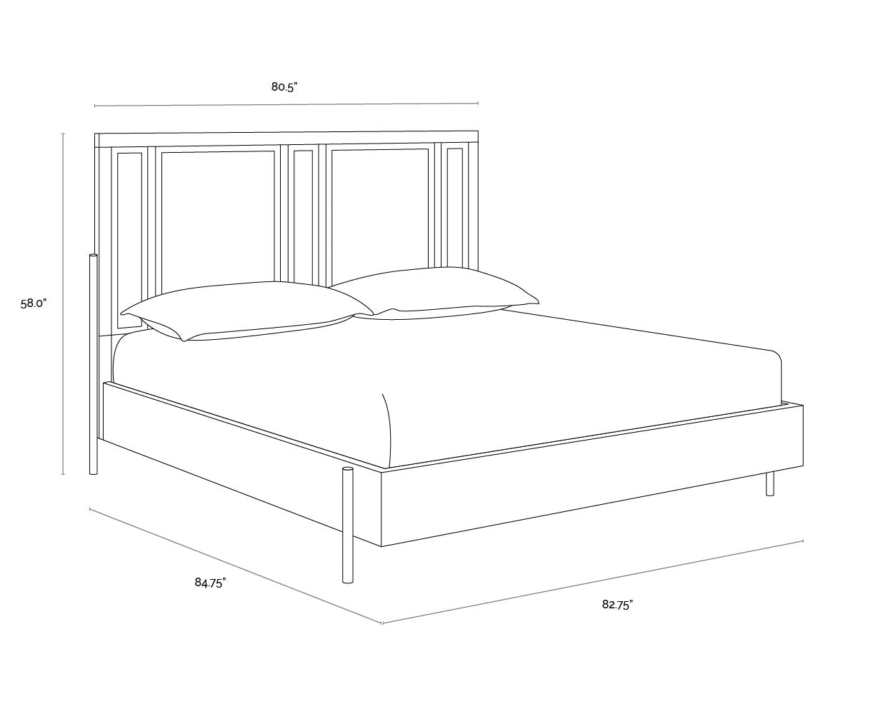 A wireframe image of the product with dimensions shown