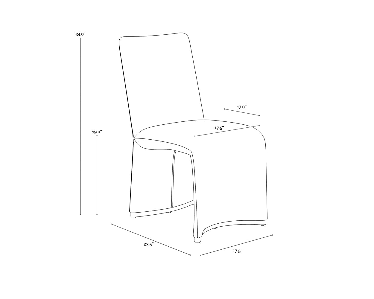 A wireframe image of the product with dimensions shown