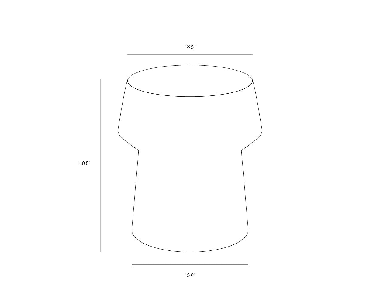 A wireframe image of the product with dimensions shown