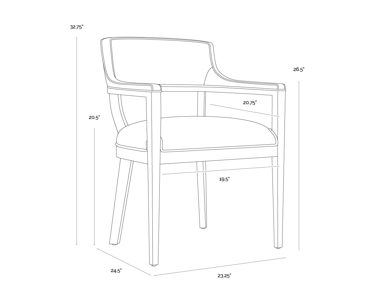 A wireframe image of the product with dimensions shown