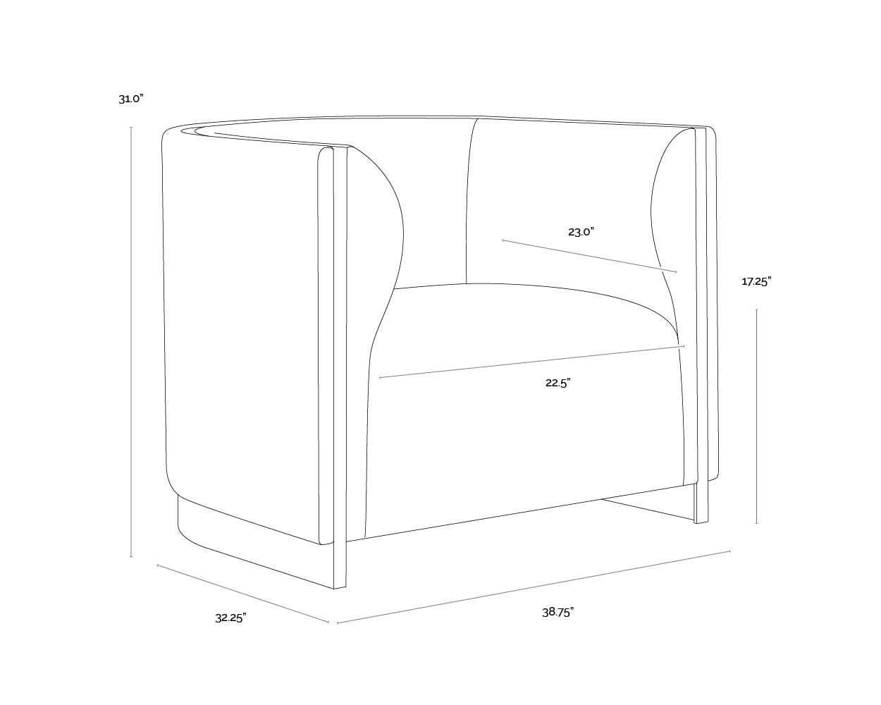 A wireframe image of the product with dimensions shown