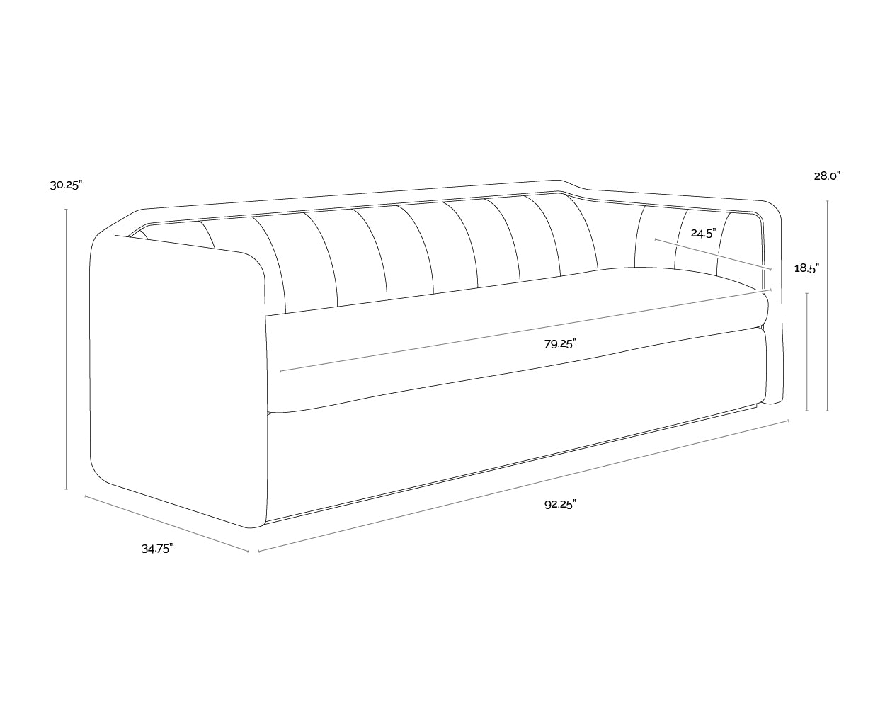 A wireframe image of the product with dimensions shown